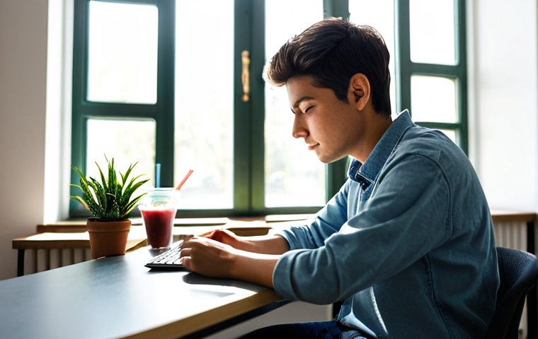 "Learning Oasis"**
A bright, airy study space filled with plants. A student sits at a clean desk, fully clothed in comfortable, casual attire. A healthy snack (like nuts and berries) and a glass of water are nearby. Sunlight streams through a window overlooking a park. safe for work, appropriate content, fully clothed, professional, perfect anatomy, correct proportions, well-formed hands, proper finger count, natural pose, high quality, vibrant colors, sharp focus.
**
