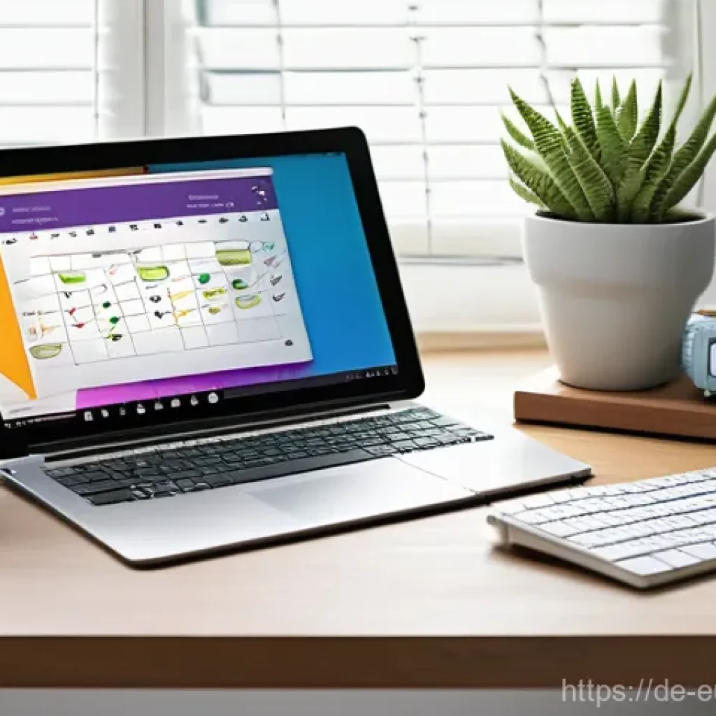 학습 계획을 디지털화하는 방법 - **Prompt:** A clean, minimalist desk bathed in soft, natural light, showcasing a modern laptop, a sl...
