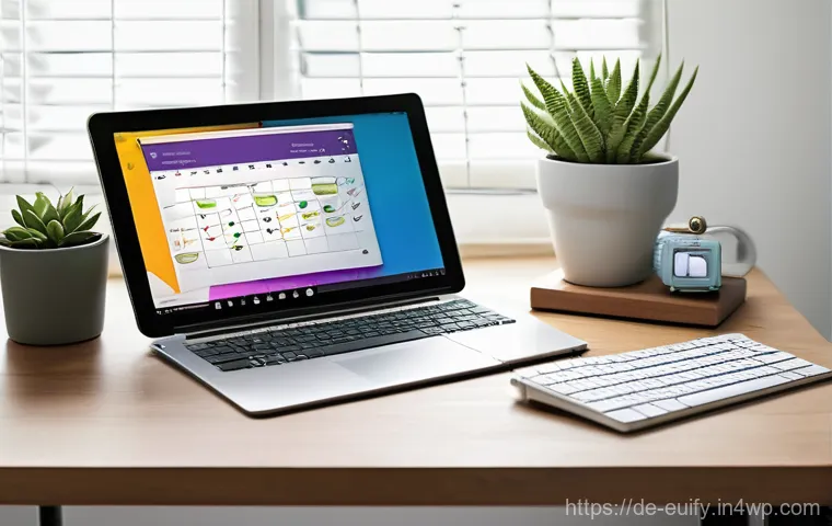 학습 계획을 디지털화하는 방법 - **Prompt:** A clean, minimalist desk bathed in soft, natural light, showcasing a modern laptop, a sl...