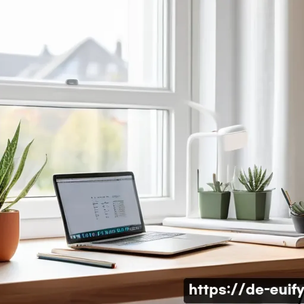 성공적인 학습 습관 형성을 위한 일정 - A bright and tidy modern study room in a German home, featuring a minimalist wooden desk with neatly...