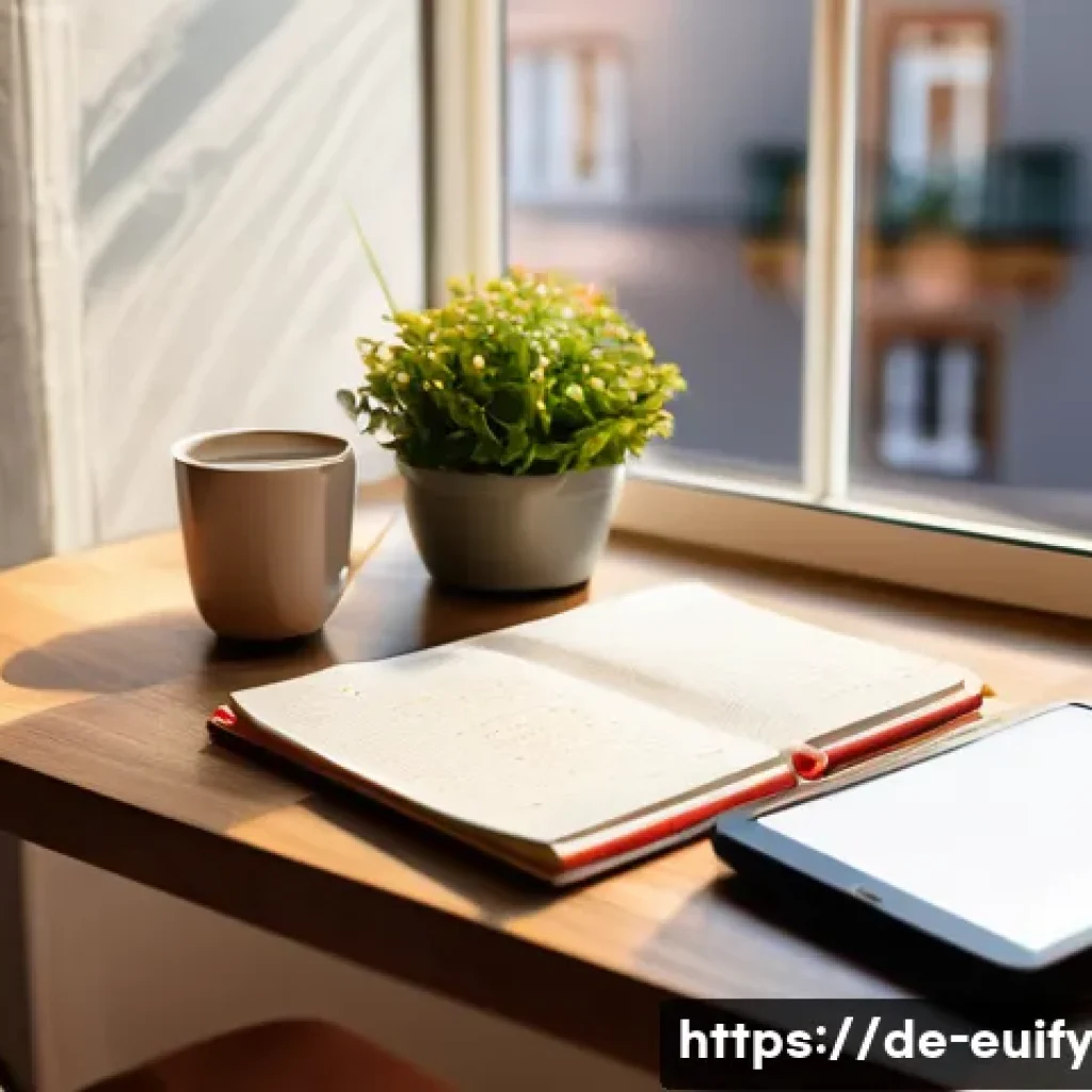 다양한 학습 경험을 위한 일정 통합 - A cozy German study room bathed in natural morning light, featuring a wooden desk with neatly organi...